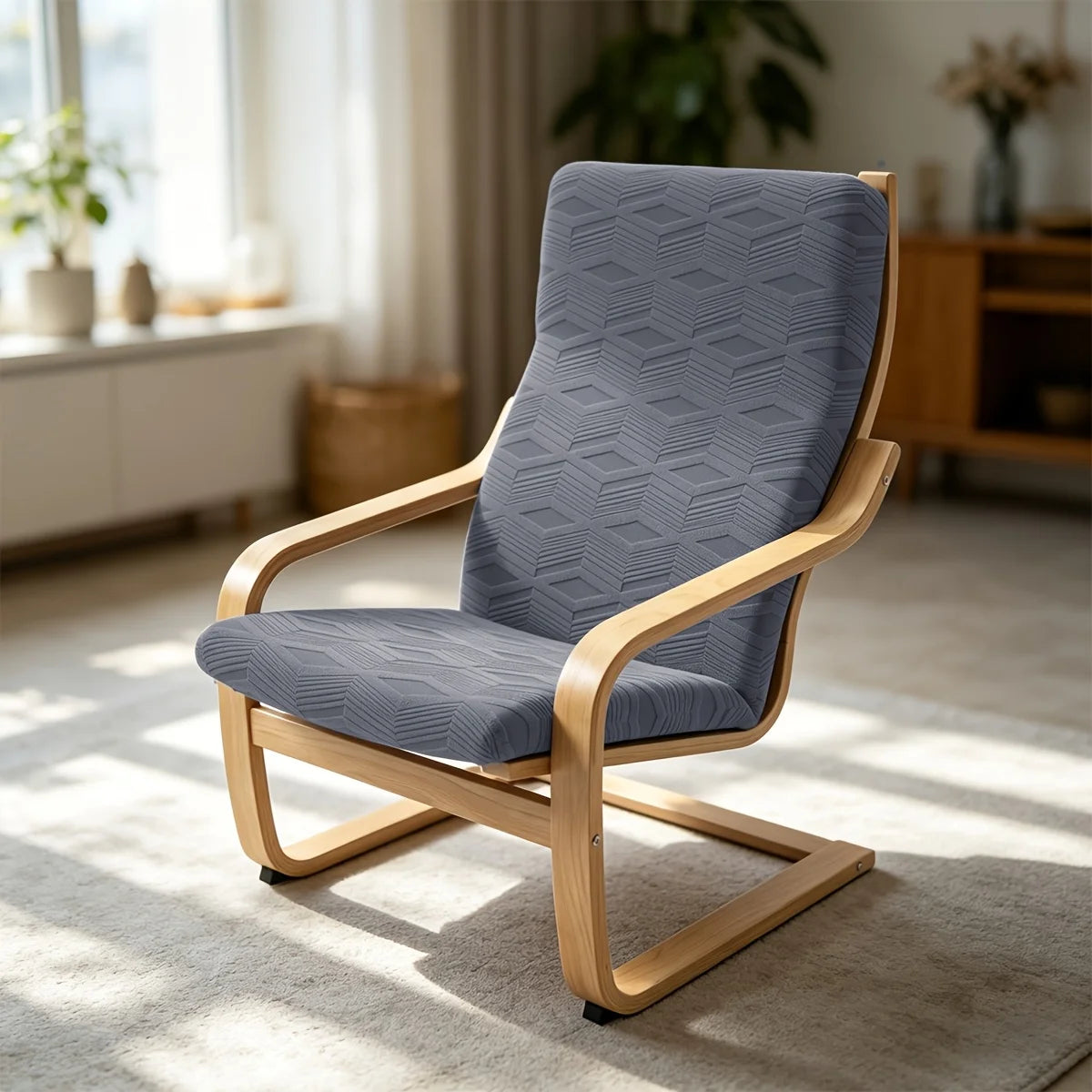 housse chaise bascule polyestère motif géométrique gris moderne extensible machine lavableextérieur salon