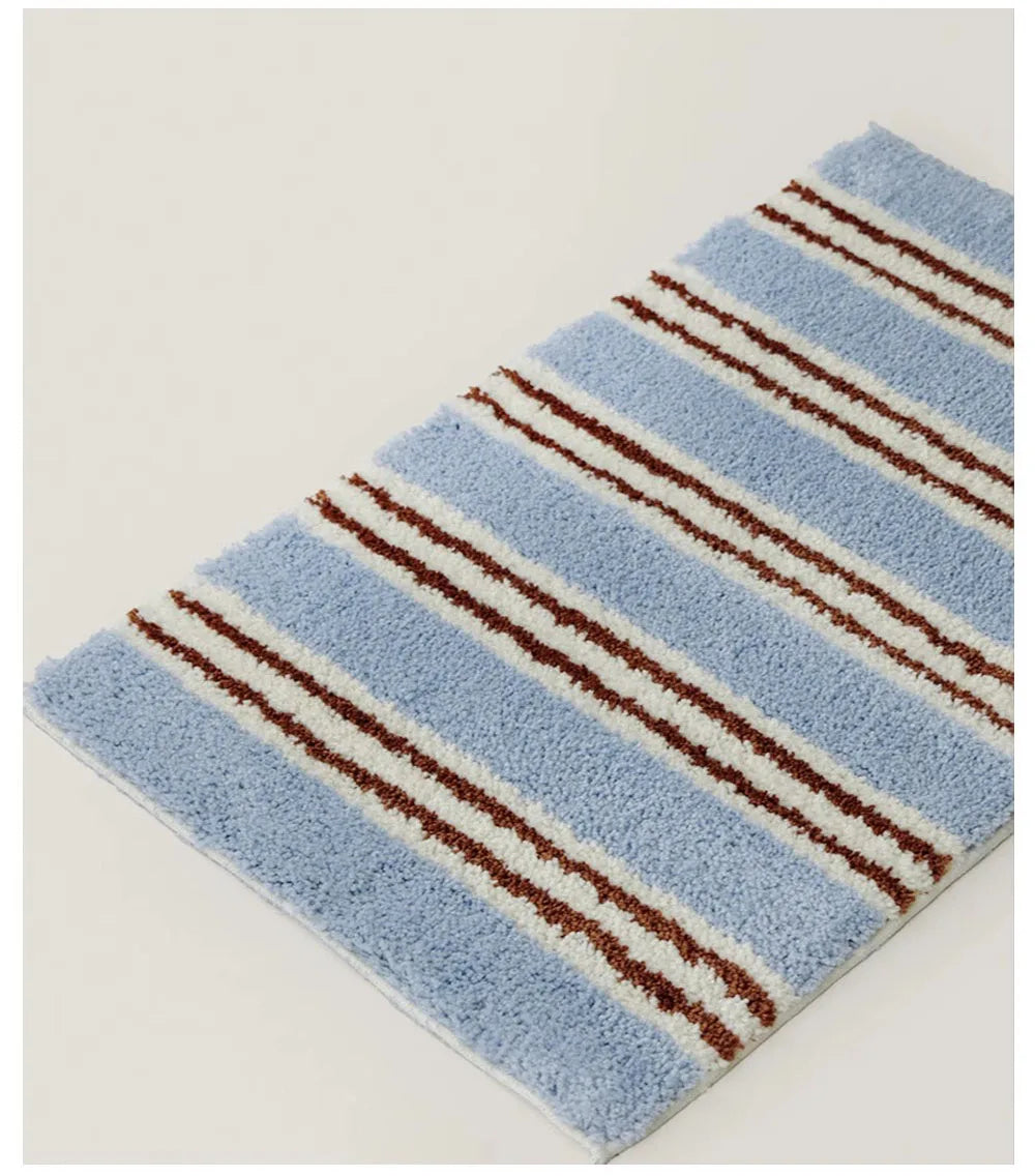tapis rayé polyester bleu clair moderne marron blanc salon chambre doux 40x60cm
