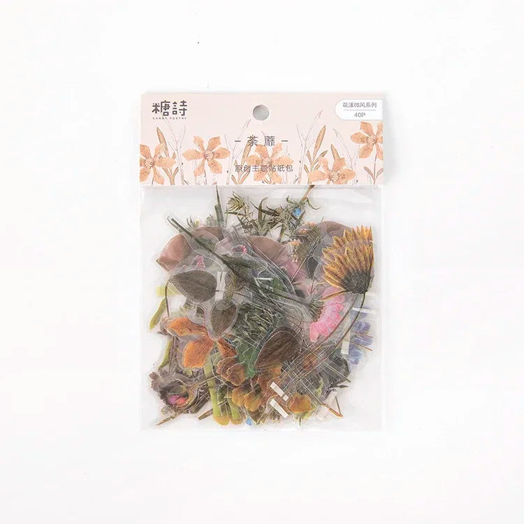autocollants fleurs séchées multicolores vintage 40 pièces scrapbooking décoration semi transparentes