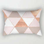 taie d'oreiller rectangulaire rose blanc doré motif géométrique moderne lit chambre décoration maison