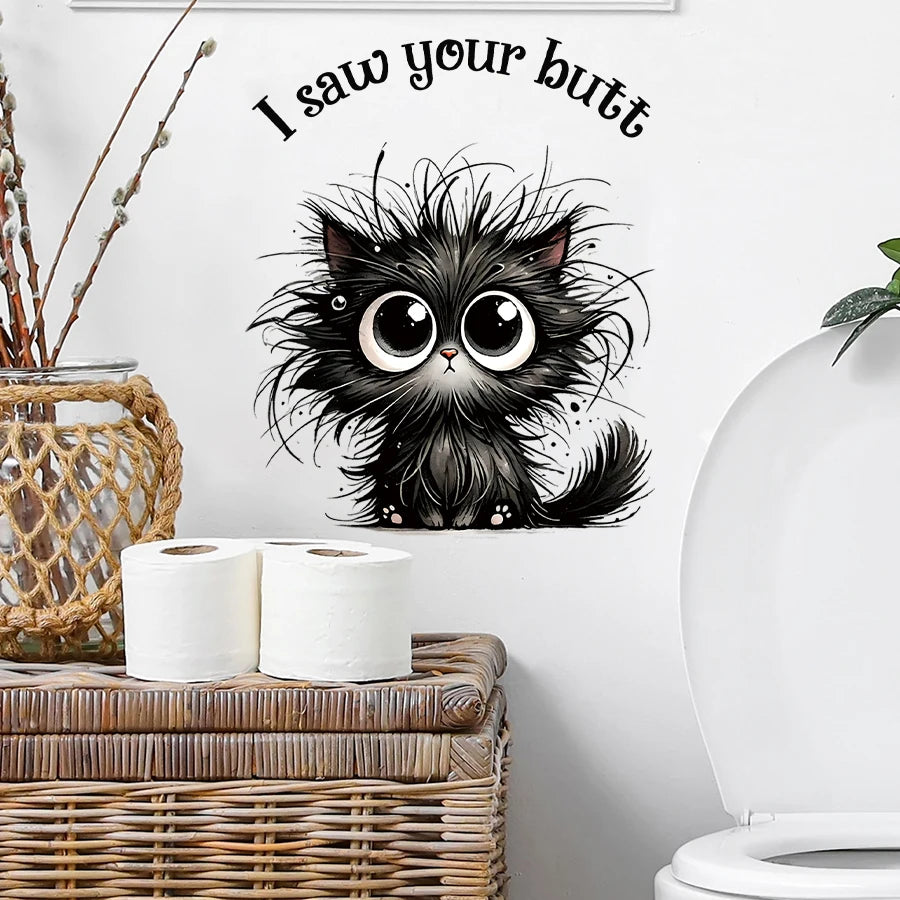 sticker mural chat mignon saw your butt texte noir blanc illustration décoration chambre enfants