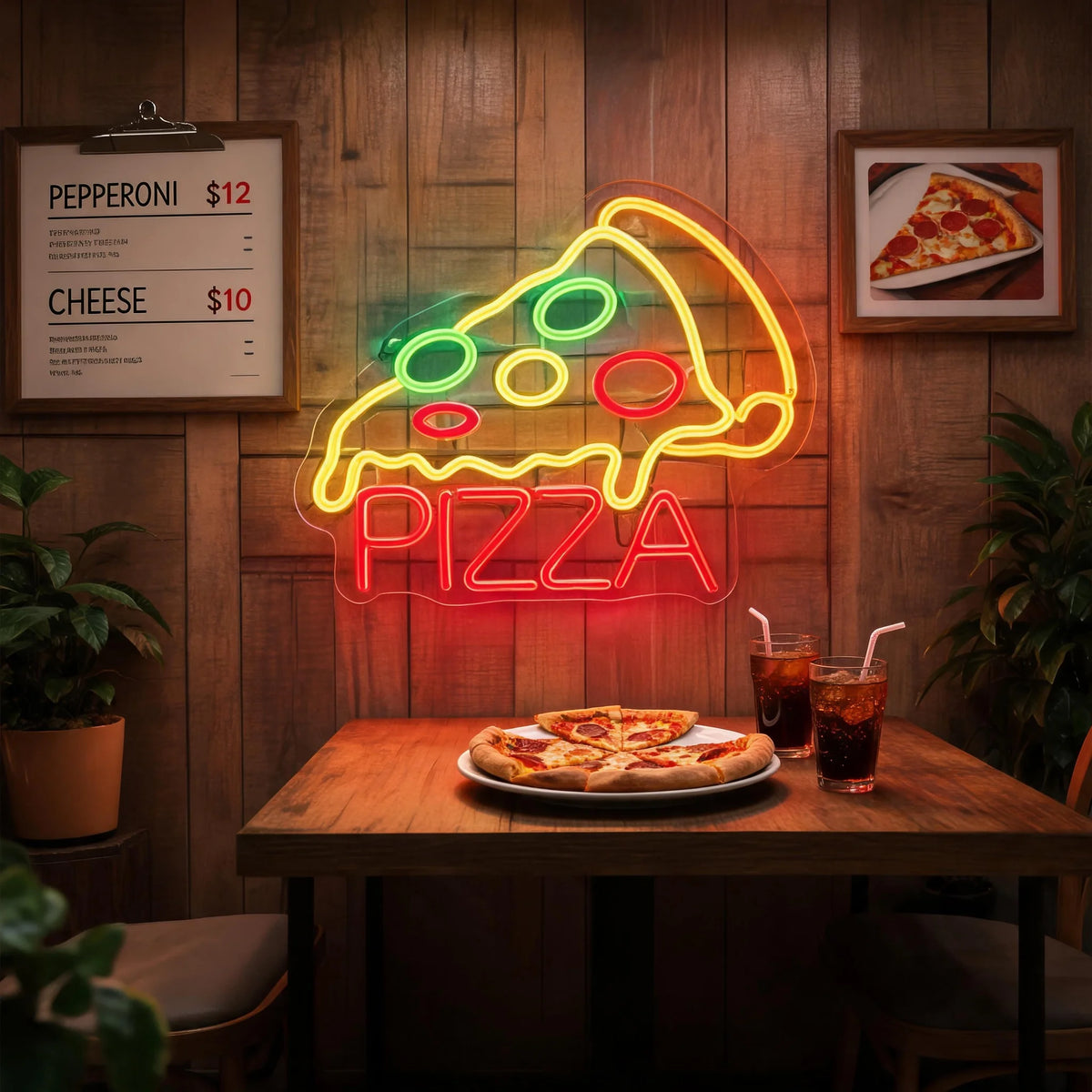 signe néon pizza olives rouge vert jaune moderne intérieur professionnel usb alimentation acrylic led