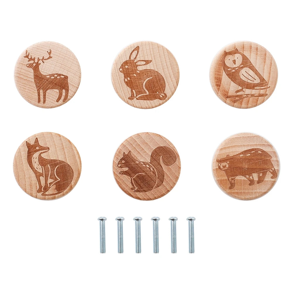 boutons tiroir animaux motifs modernes cartoon vis fixés blanc beige marron gris rose bleu