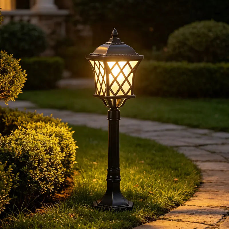 lampe sol extérieure ip65 noir bronze led 2492000lm grille ajourée classique vintage aluminium
