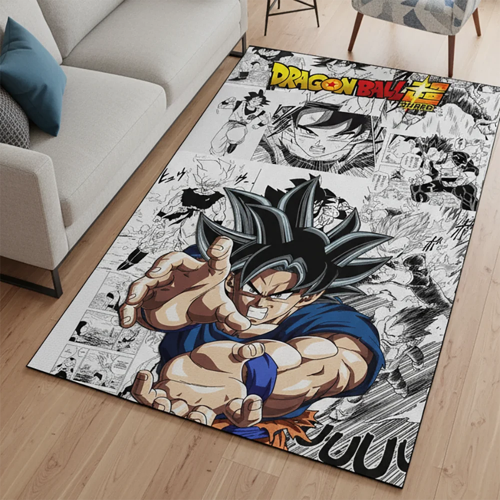 tapis dragon ball personnages dessins animés noir blanc bleu orange rose jaune gris