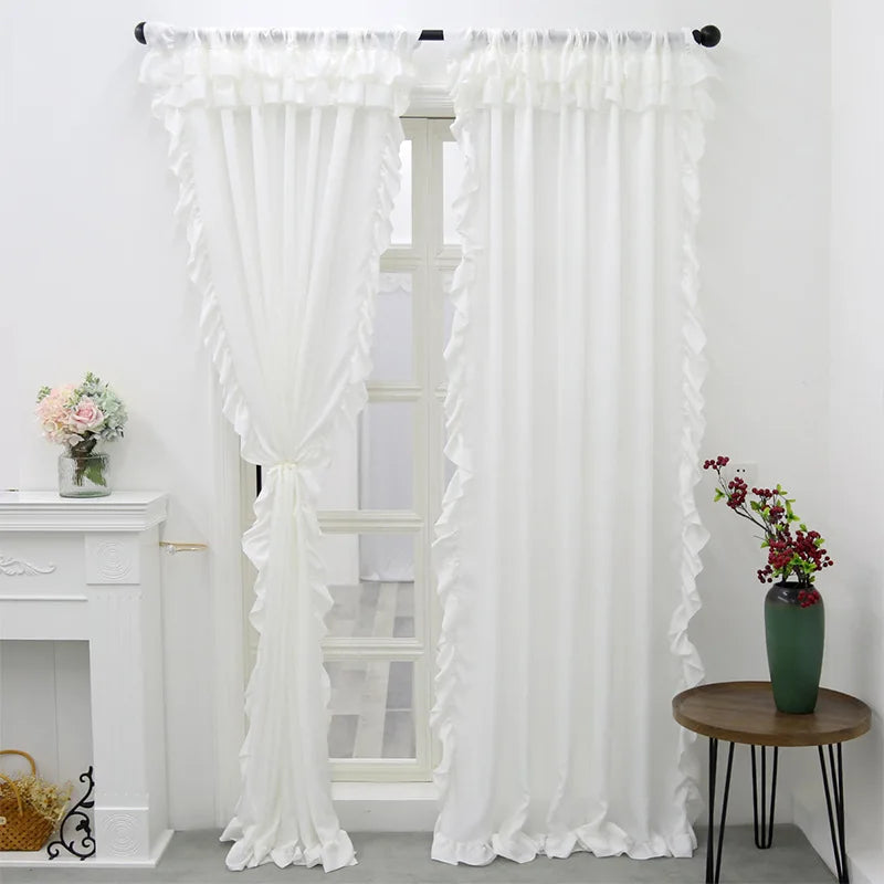 rideau blanc volants classique chambre salon decoration maison polyester 140x260cm