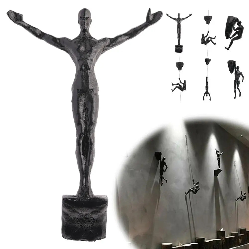 statues escalade homme résine noires texture rugueuse détail anatomique réaliste fixées