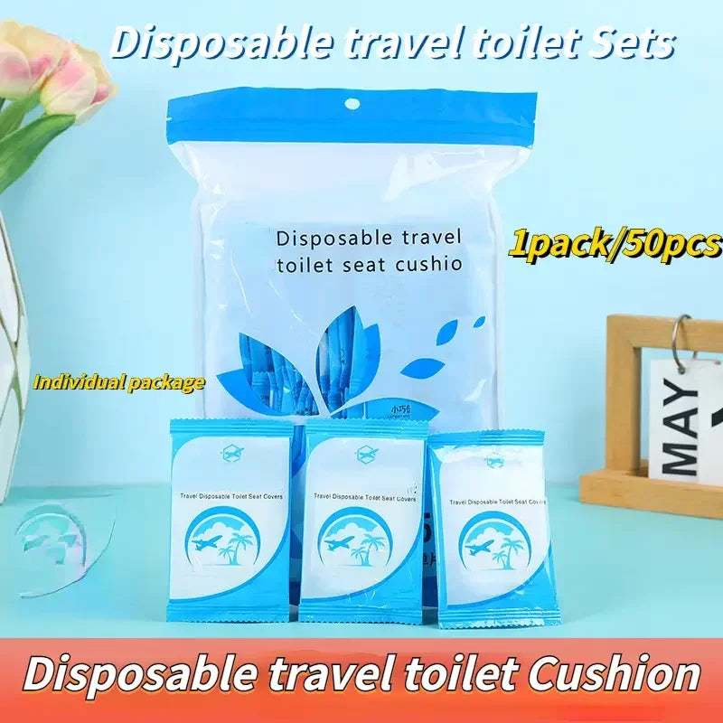 couvre siège toilette jetable bleu blanc logo palmier nuage transparent adhésif pratique respectueux environnement