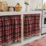 rideau géométrique rouge boho chic triangles polyester opaques cuisine facile
