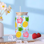 autocollants décoration diy fruits fleurs transparent tropical bouteille verre couvercle paille