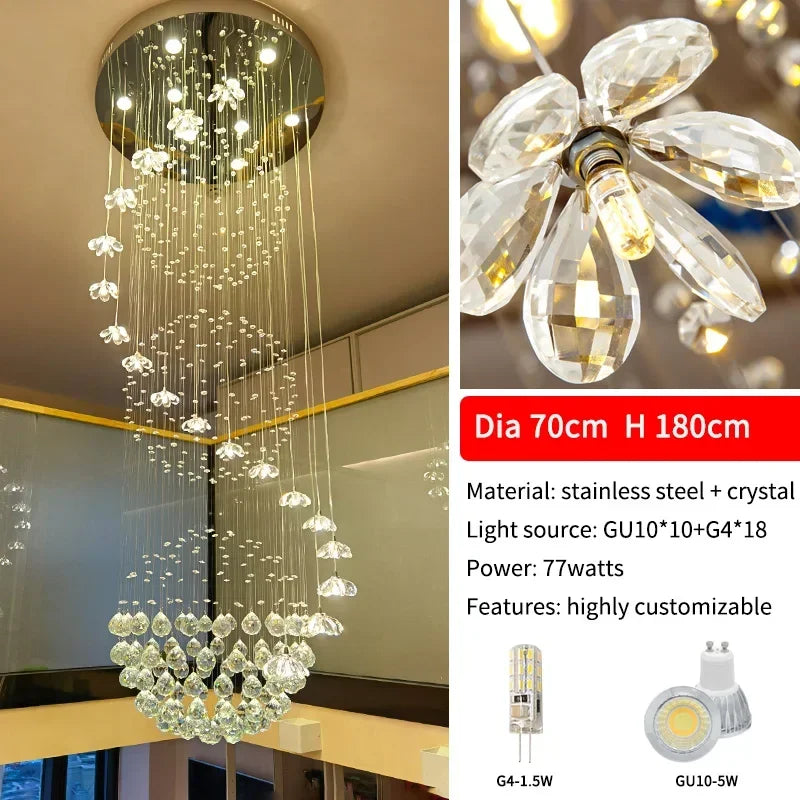 Suspension lumineuse moderne cristal transparente chambre salon 90 260V 249 2000lm