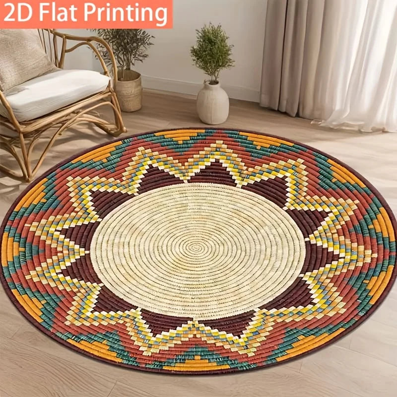 tapis rond multicolore géométrique moderne ethnique polypropylène polyester 80x80cm 120x120cm salon chambreextérieur