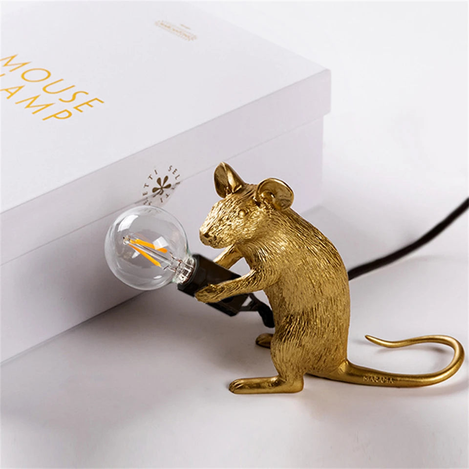 lampe poser souris or blanc contemporaine humoristique ampoles led câble noir fixe chambre table