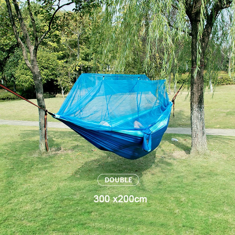 hamac nylon double taille vert olive bleu uni moderne moustiquaire sac rangement ceinture sécurité