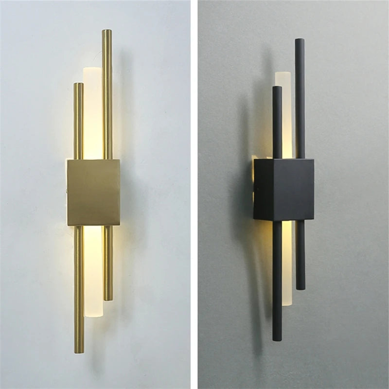 appliques murales modernes or noir rectangulaires led deux sources lumineuses minimaliste chambre salon