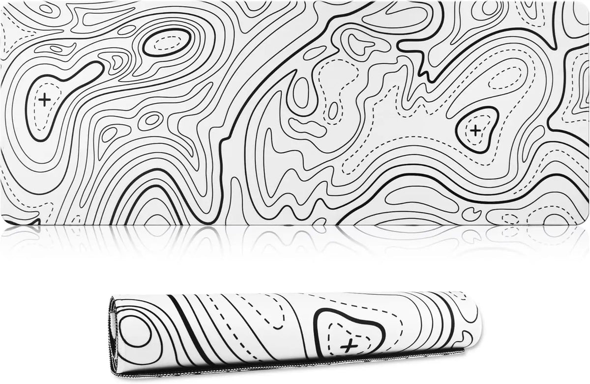 tapis souris noir blanc motif topographie anti dérapant lignes graphiques moderne gaming