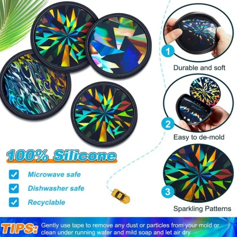 moule résine holographique géométrique moderne noir multicolore effet 3d silicone 9.5cm