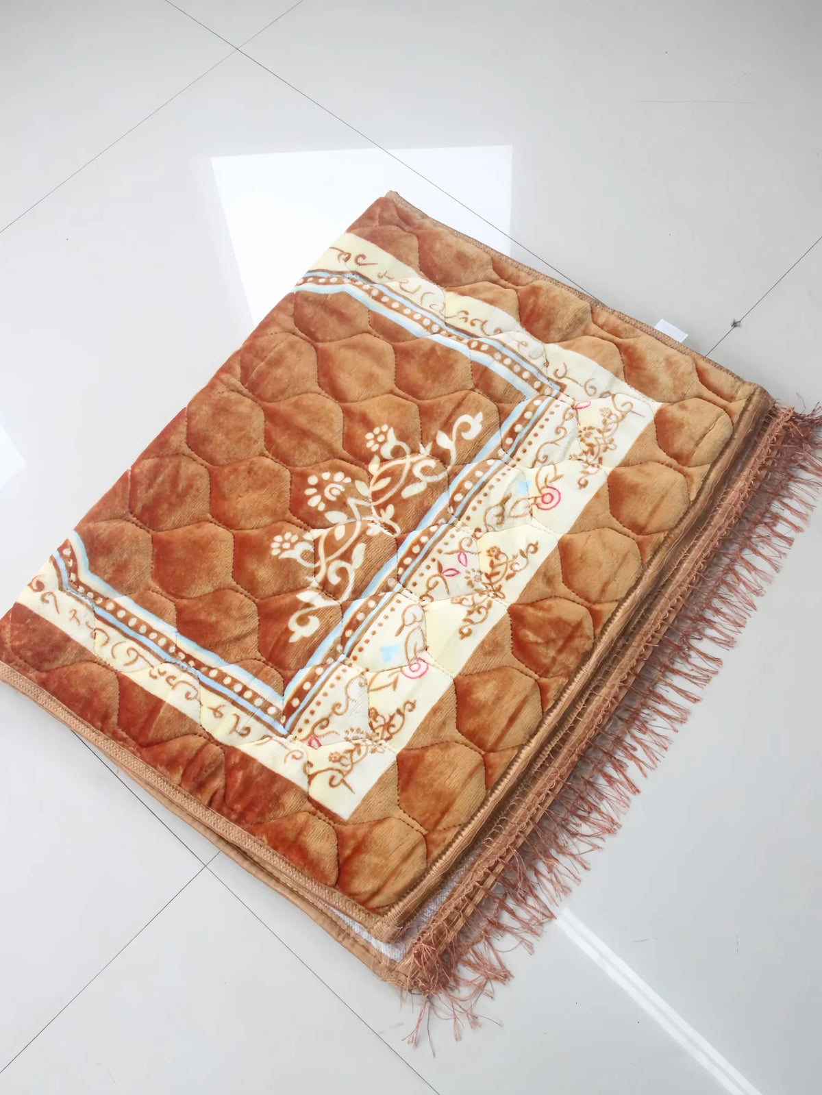 tapis prière musulman fleur coton flocage antidérapant bleu vert rouge ornements bordure classique 120cm