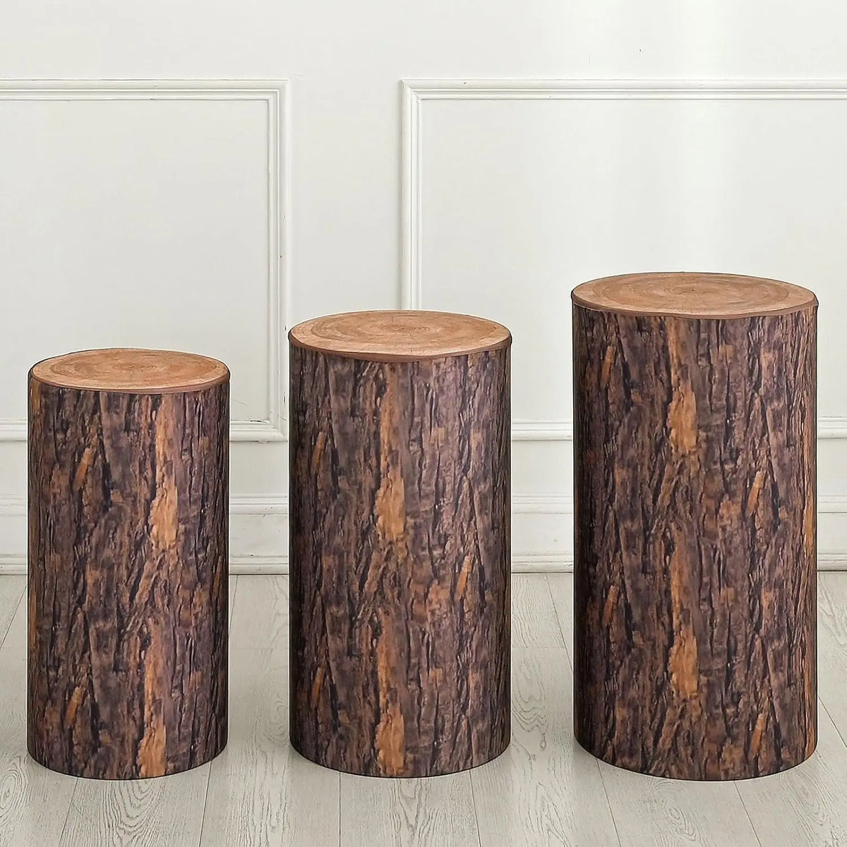 supports décoratifs rustiques imitation écorce arbre marron naturelle table événements gâteaux cupcakes