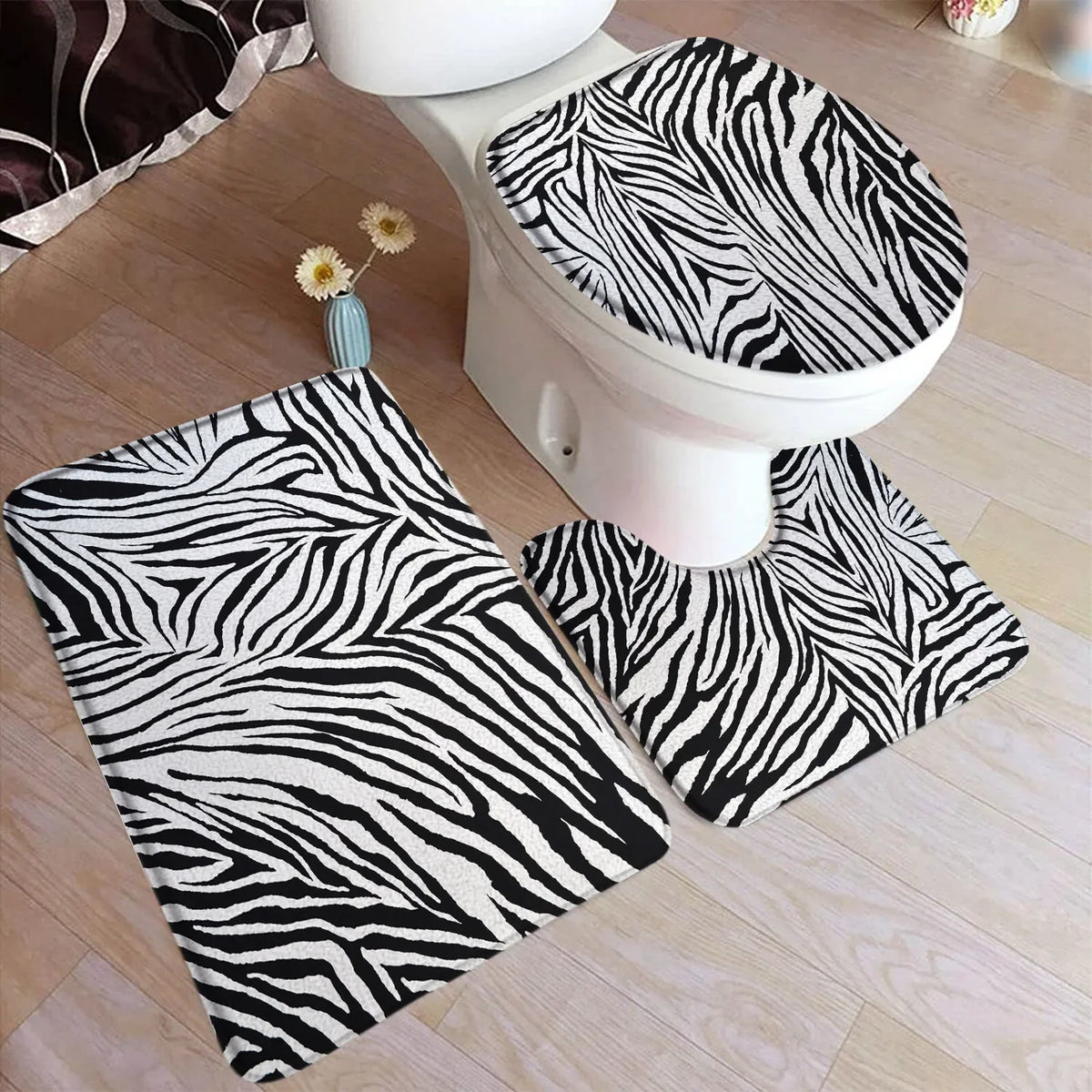 tapis bain moderne ensemble noir blanc adhésif tapis sol couvercle toilette minimaliste respectueux environnement