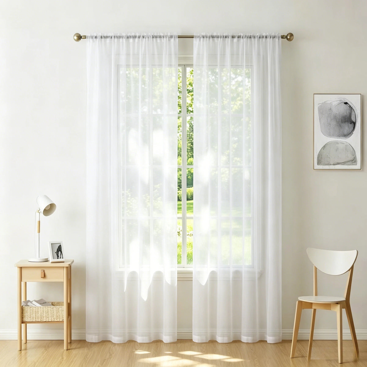 rideau voilage blanc transparent moderne anneaux métalliques salon cuisine chambre fenêtre française