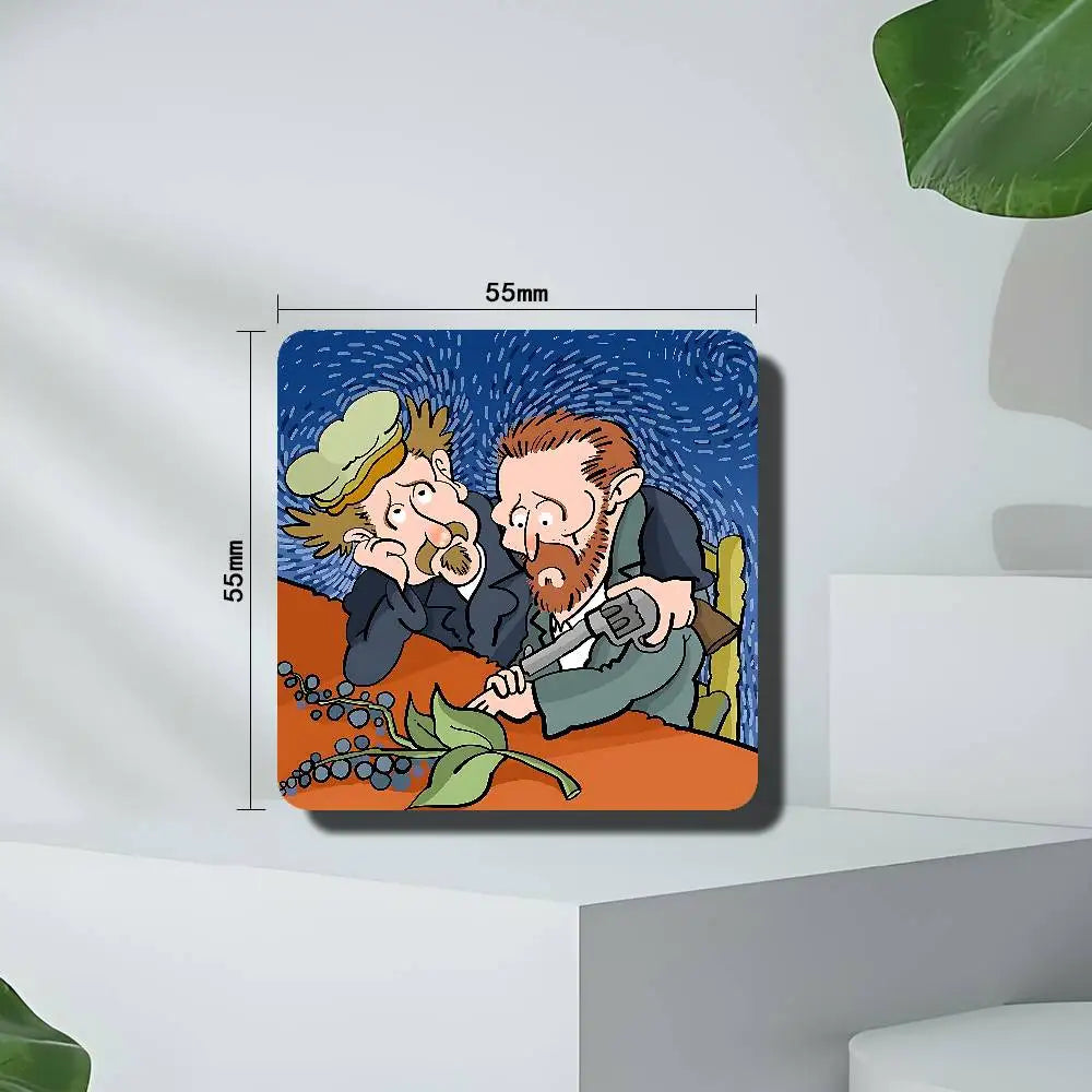 aimants magnétiques van gogh starry sky dessin animé vert marron bleu blanc noir art