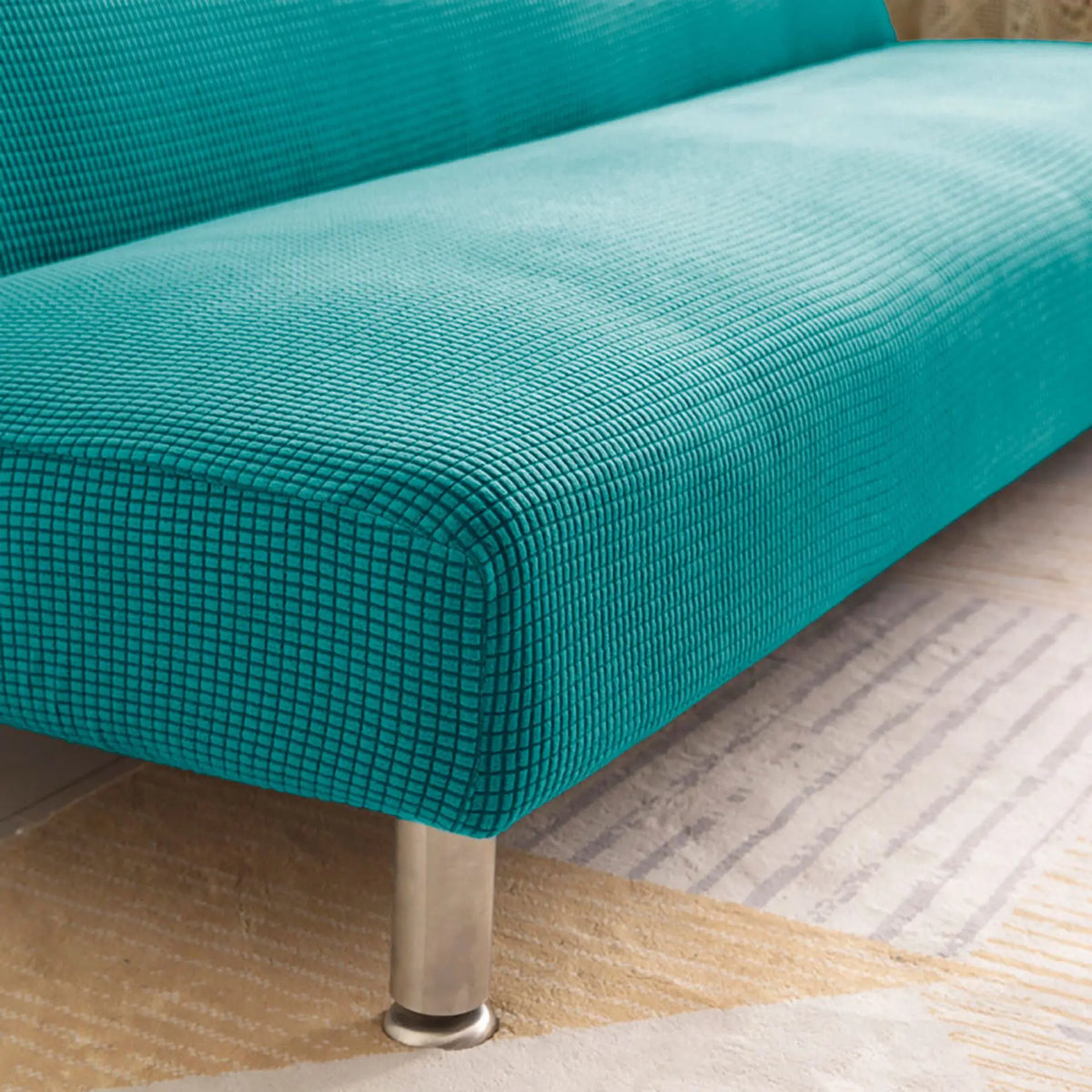 housse canapé extensible tissu jacquard vert petit carreau moderne canapé lit