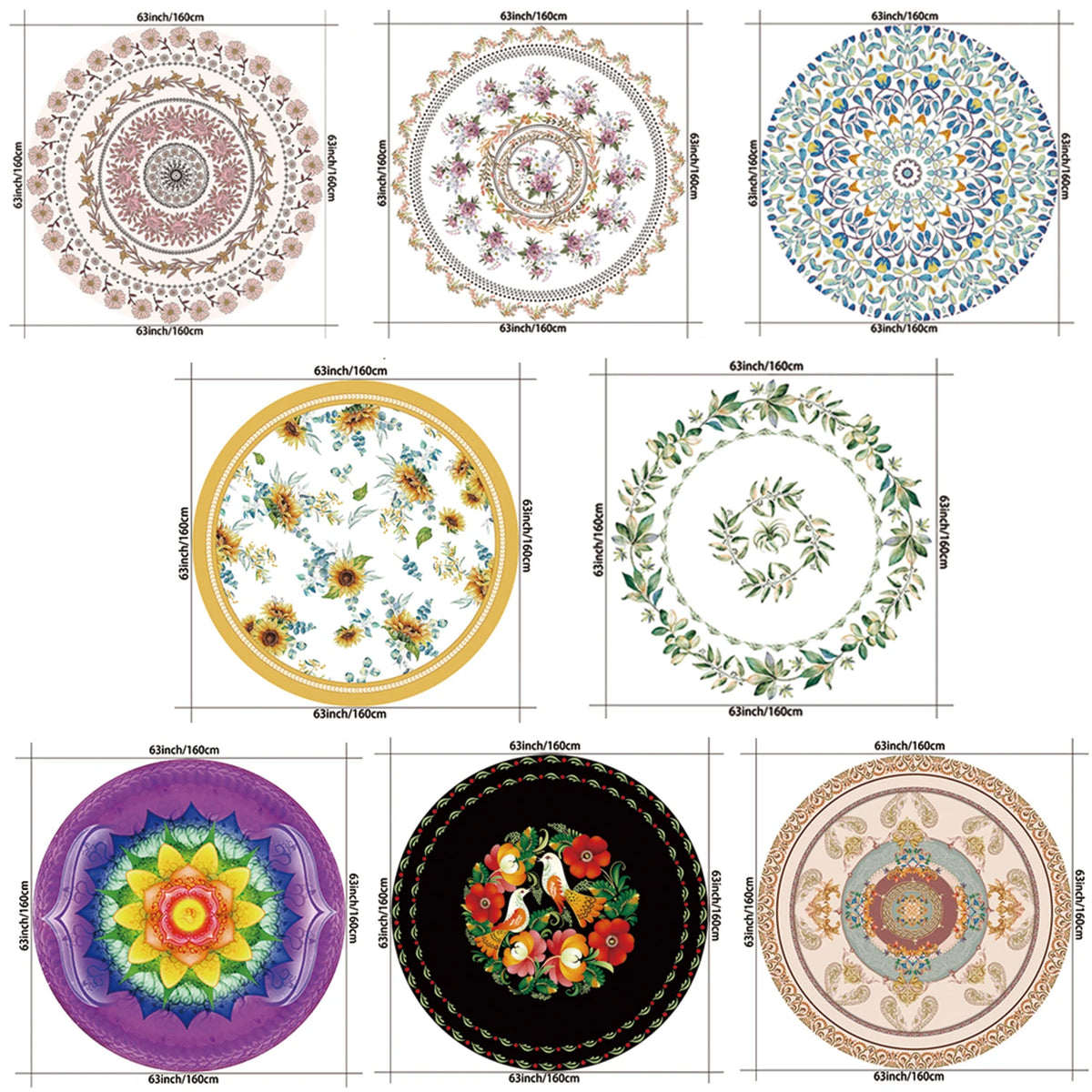 nappe table ronde fleur imprimée imperméable polyester classiqueextérieur maison fêtes blanc rose verte