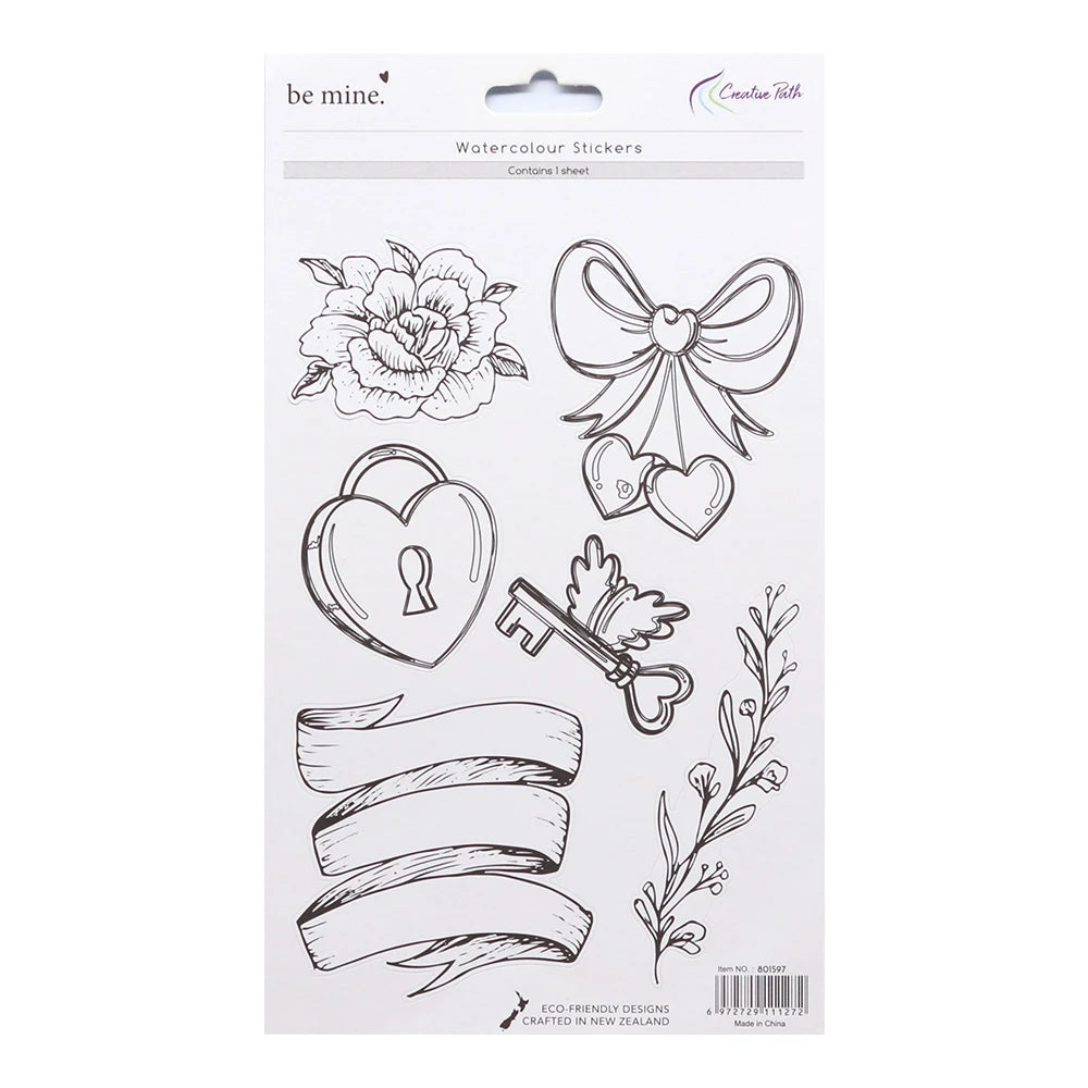 sticker aquarelle fleurs rubans coeurs diamant ancre cupcake oiseau flèche texte be mine forever