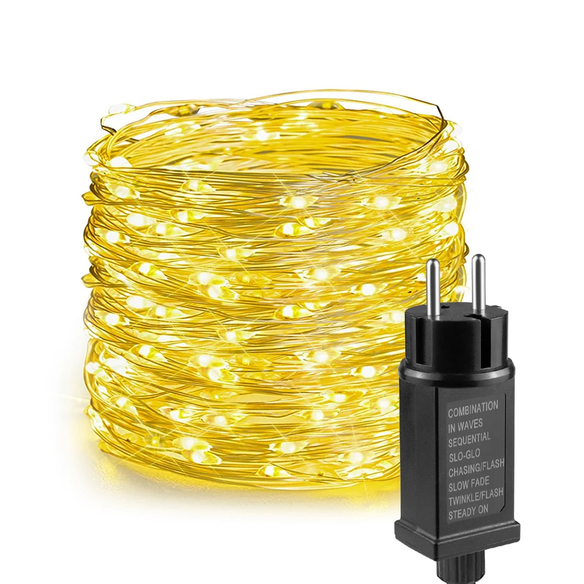 guirlande lumineuse 10m 100leds blanc chaud adhésif moderne décoration noël interrupteur rotatif prise électrique