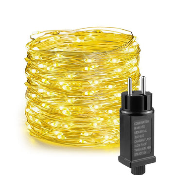guirlande lumineuse 10m 100leds blanc chaud adhésif moderne décoration noël interrupteur rotatif prise électrique