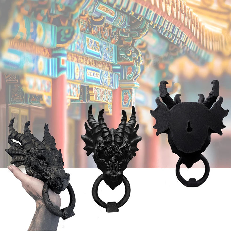 décoration murale tête dragon noire relief sculpté détaillée articulée fixe maison