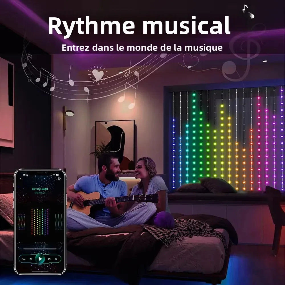 rideau lumineux led multicolore motifs modernes télécommande application mobile