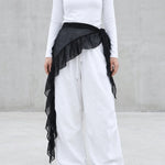 jupe asymétrique volants noir blanc léopard transparente bohème minimaliste liens nouer pantalon ample