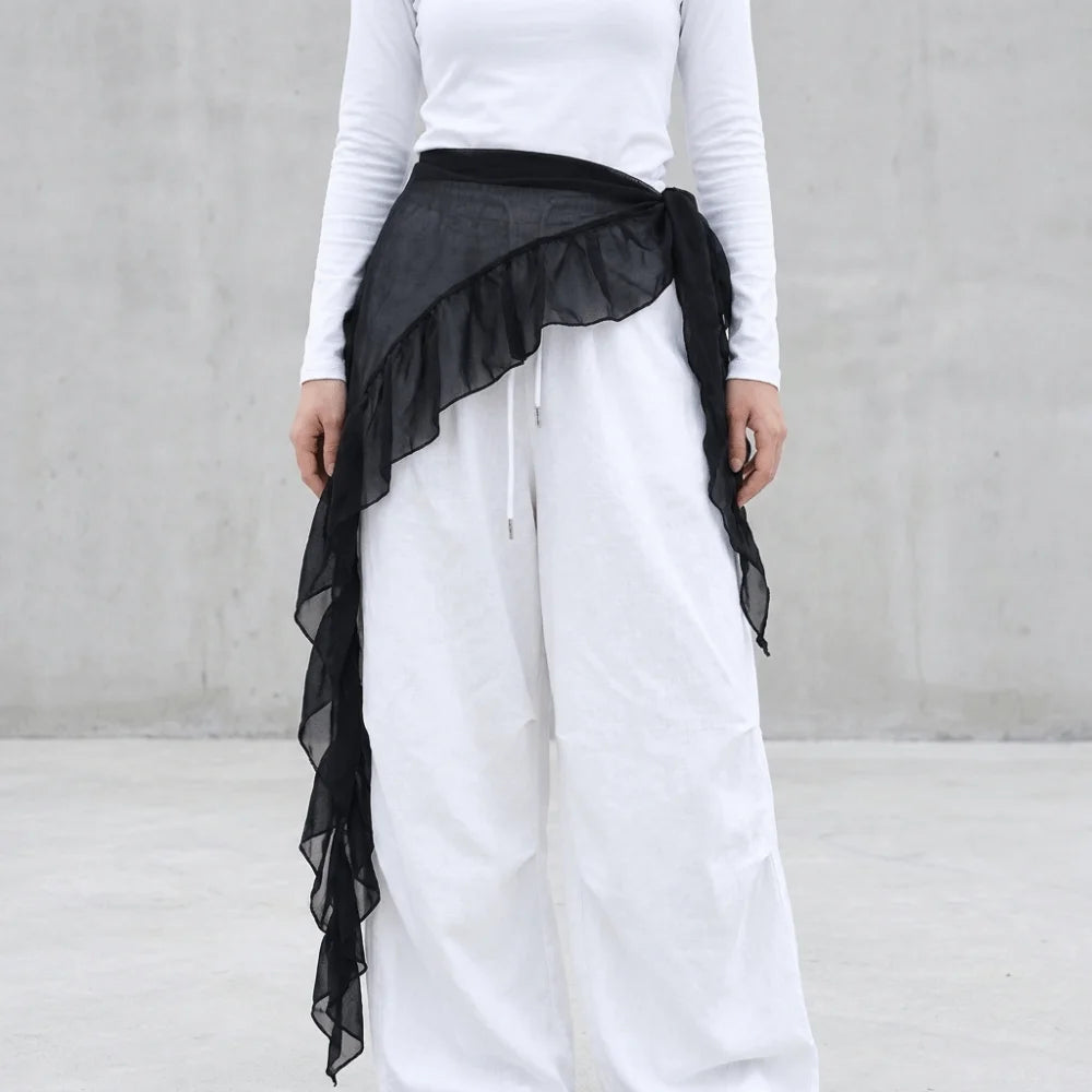 jupe asymétrique volants noir blanc léopard transparente bohème minimaliste liens nouer pantalon ample