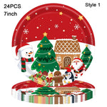 vaisselle noël 24 pièces assiettes fourchettes couteaux serviettes père noël motifs traditionnels rouge blanc