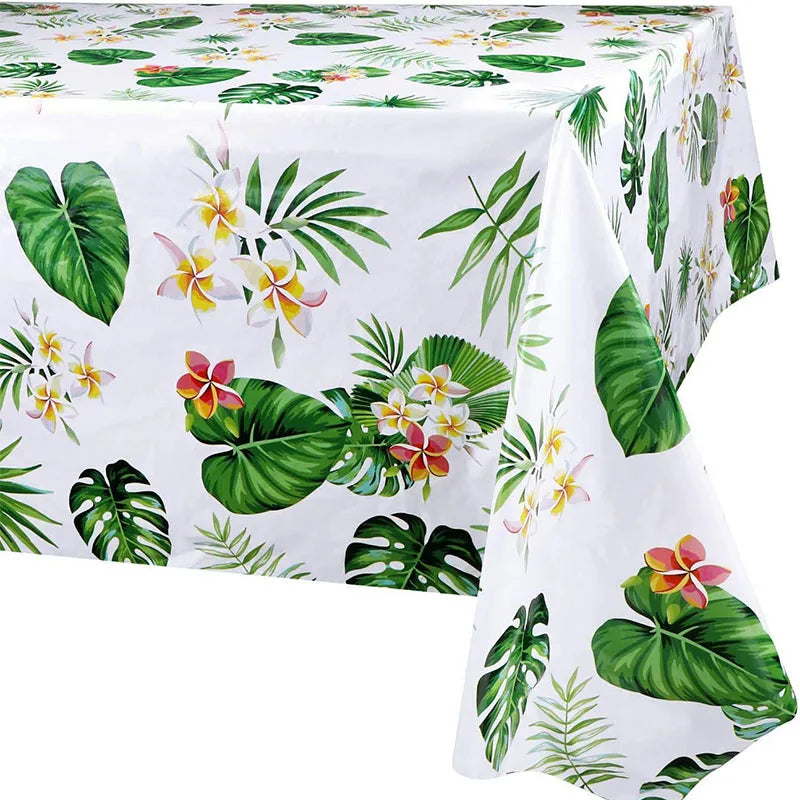 nappe jetable anniversaire motif tropical feuilles palmier fleurs verte moderne festivités été