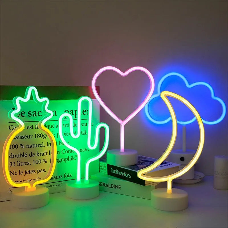 lampe néon led usb décoration fée cœur nuage flamant rose vacances moderne