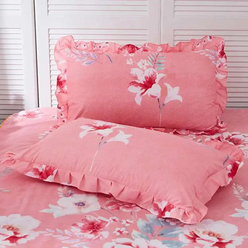 ensemble deux taies d'oreiller bleu fleurs blanches romantique lit double coton polyester