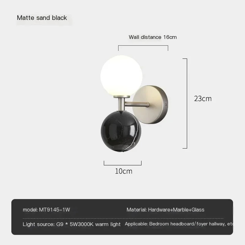 lampe murale led marbrée moderne minimaliste blanc noir globes opaques chambre salon