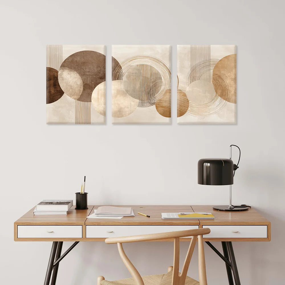 tableau abstrait moderne beige marron gris cercles concentriques lignes parallèles sans cadre impression toile