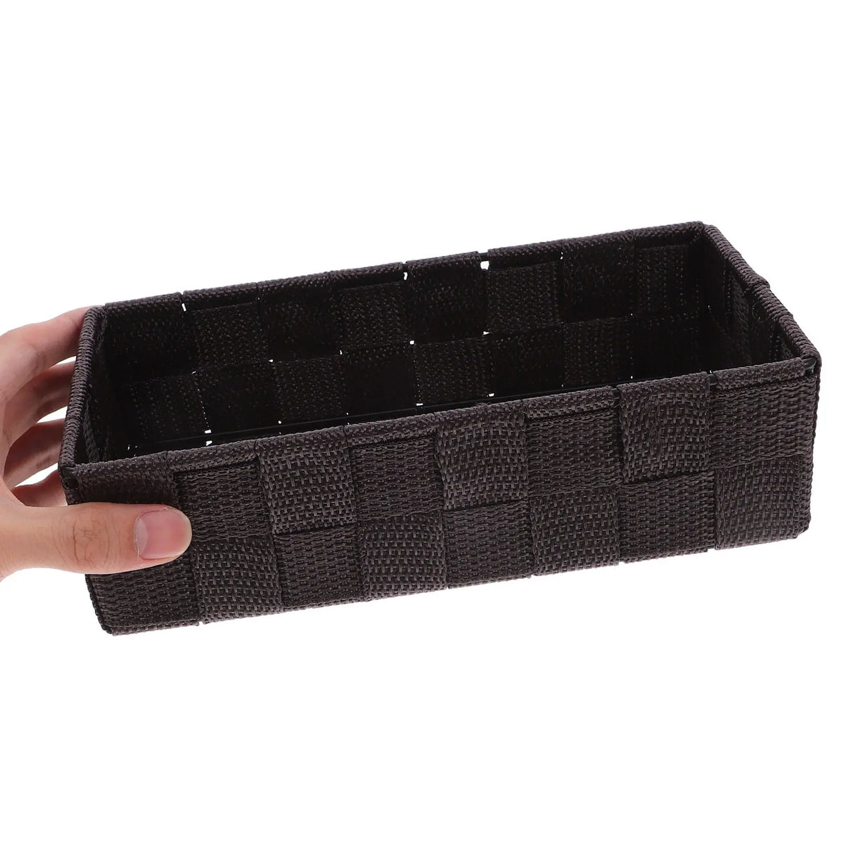 panier tissé noir moderne rangement organisation boîte stockage étagère coiffeuse contemporain robuste pratique