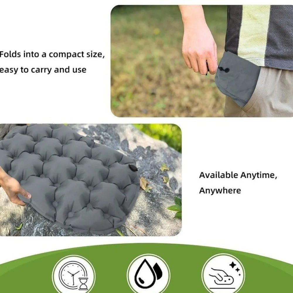 coussin gonflable vert gris tufté confortable valve gonflage imperméable polyester respirant légère portable camping