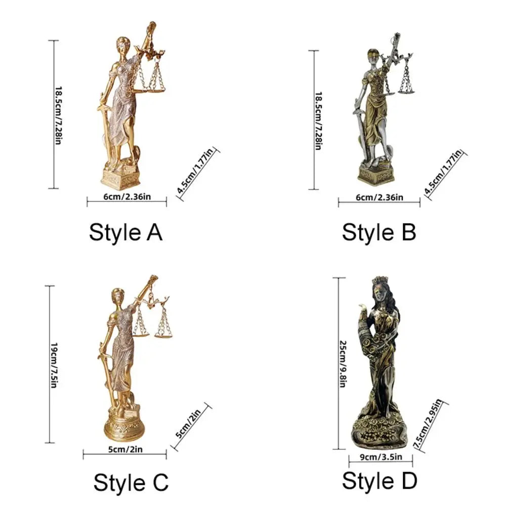 statue déesse justice résine or argent détails sculpturaux classique décoration chambre salon