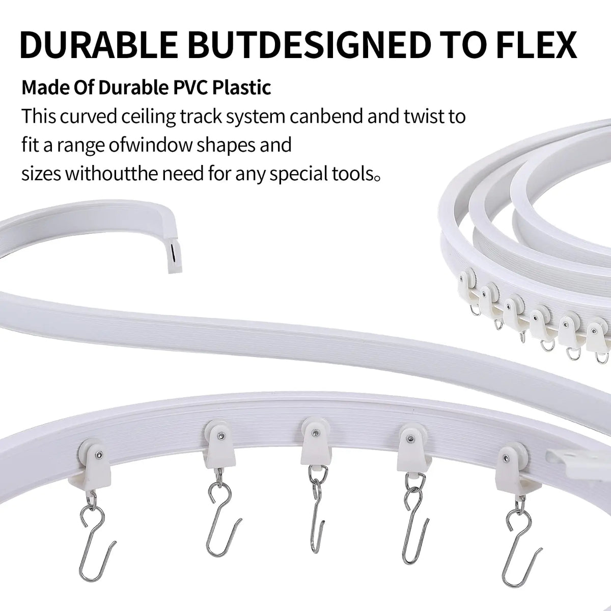 rideau rail blanc moderne vis clips boucles fixations entretoise flexible