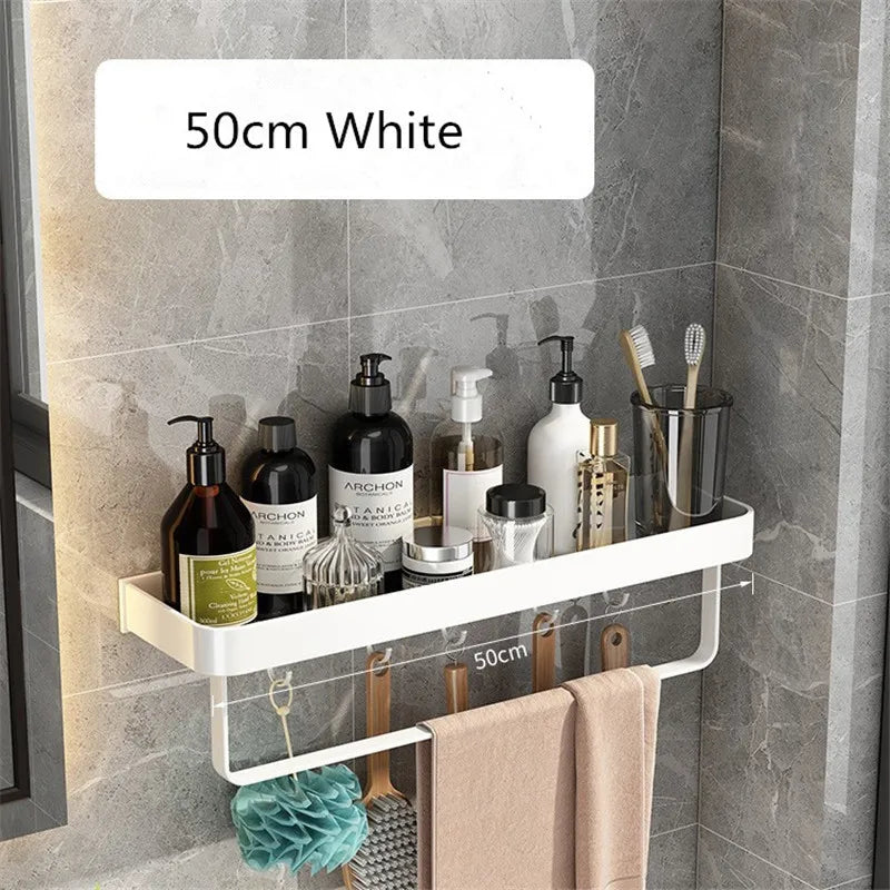 étagère murale salle bain blanche aluminium porte serviette porte brosse dents