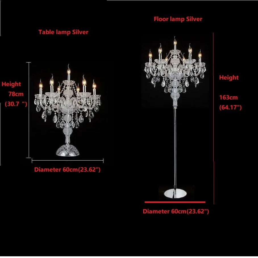 lampe poser sol cristal or argent brillante pendeloques classique baroque transparente