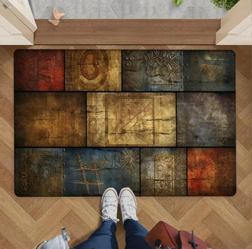 tapis sol intérieur extérieur motif pierre beige accueil bienvenue porte entrée maison rustique