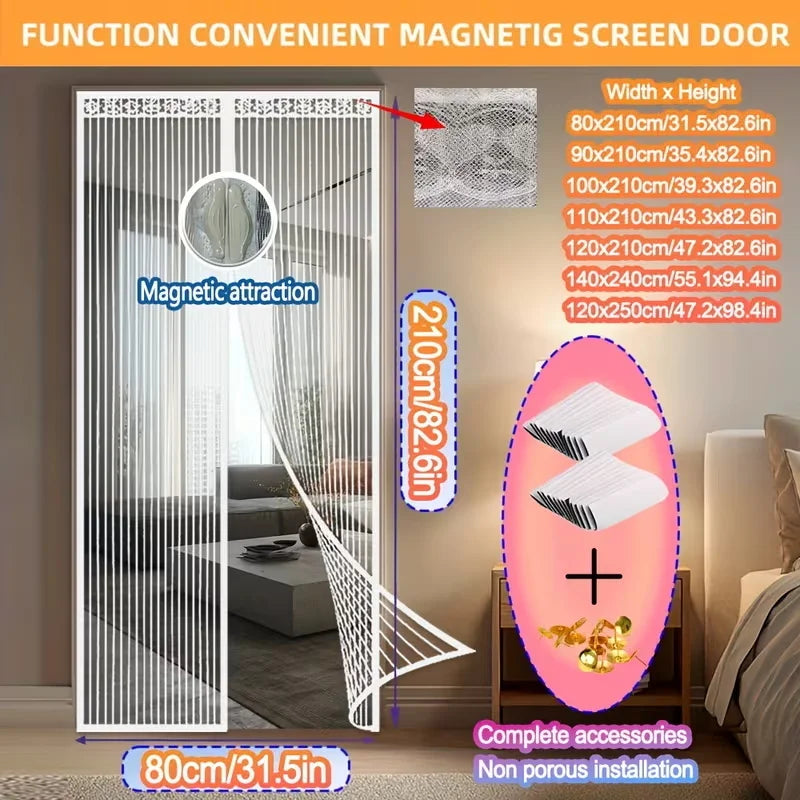 rideau porte magnétique blanc filet fin moderne empêche insectes polyester durable fixations invisibles