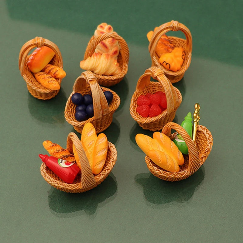 paniers osier miniature fruits pains éducatifs décor maison jouet orange tressé rustique